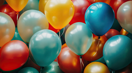 A lively array of colorful balloons in various shapes fills the frame, creating a cheerful and festive atmosphere perfect for celebrations and joyful occasions.の素材