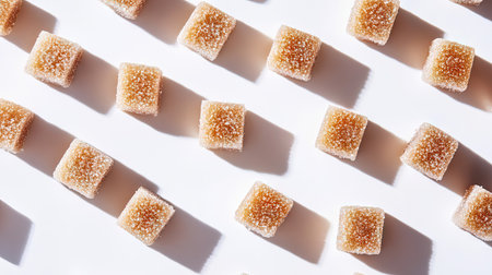 A stunning arrangement of sugar cubes creates an eye-catching design on a white background, ideal for culinary enthusiasts, food bloggers, and creative projects.の素材