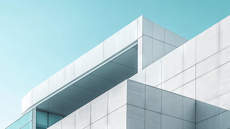 Captivating image of modern architecture highlighting minimalist design and geometric shapes, set against a clear blue sky, ideal for contemporary projects.の素材