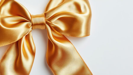 This image showcases a stunning golden satin bow, perfect for adding a touch of elegance to gifts, decorations, and events. Featuring a smooth texture, it enhances visual appeal.の素材