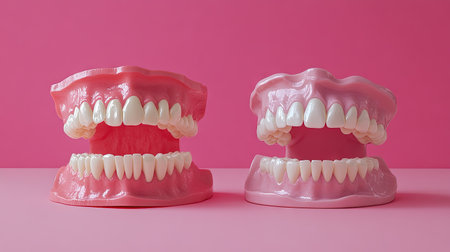 Colorful dental models represent human teeth, ideal for educational purposes in dental health and hygiene. Perfect for presentations and teaching materials.の素材