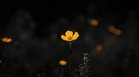A stunning yellow flower stands alone against a dark background, showcasing its vibrant beauty. This minimalist image captures natureの素材