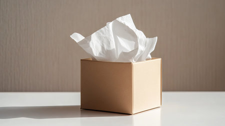 A simple tissue box showcases soft white tissue paper, set against a minimalist backdrop, perfect for home or office decoration, adding elegance and practicality to any space.の素材