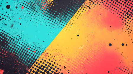 Colorful abstract background featuring vibrant halftone patterns and geometric shapes in blue, yellow, and red. Perfect for modern design projects and artistic expressions.の素材