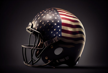 American football helmet in the dark with lighting background. Sport and athlete concept. Generative AIの素材