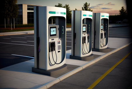 EV charging station in the city background. Business power and Industrial concept. Generative AIの素材