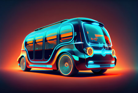 Future sport car on the modern cyberpunk background in the studio. Technology and transportation concept. Generative AIの素材