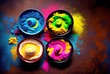 Colored powder of Holi festival called Gulal in Indian language. Generative AIの素材