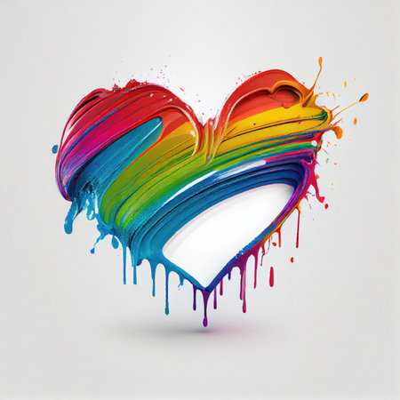 Colorful heart shape in oil paint color on isolated white background. Valentines day and romance concept. Digital art illustration theme. Generative AIの素材