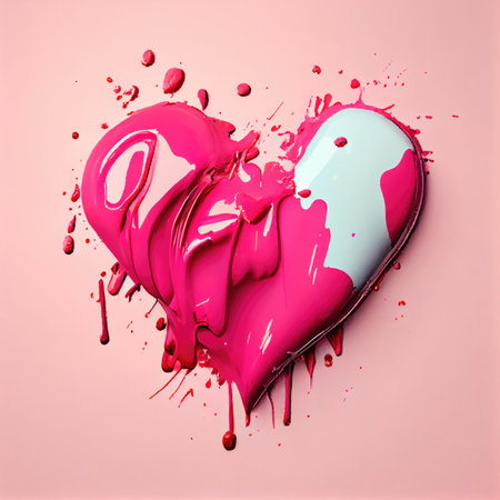 Pink heart shape on pastel and minimal pink background. Valentines day and romance concept. Digital art illustration theme. Generative AIの素材