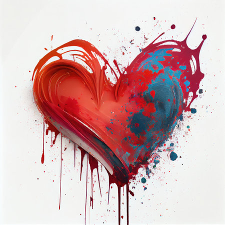 Red heart shape on isolated white background. Valentines day and romance concept. Digital art illustration theme. Generative AIの素材
