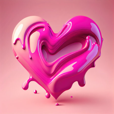 Pink heart shape on pastel and minimal pink background. Valentines day and romance concept. Digital art illustration theme. Generative AIの素材