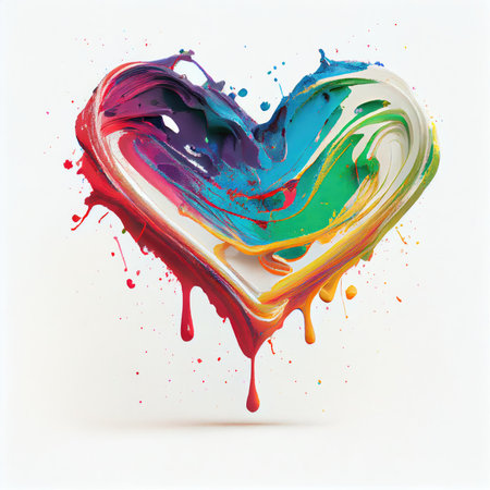 Colorful heart shape in oil paint color on isolated white background. Valentines day and romance concept. Digital art illustration theme. Generative AIの素材