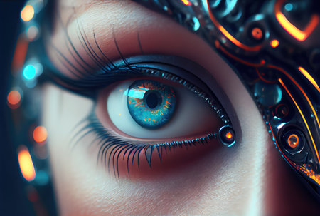 Closeup of future human eyes and lid background. Innovation and futuristic concept. Generative AIの素材