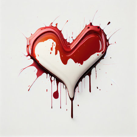 Red heart shape on isolated white background. Valentines day and romance concept. Digital art illustration theme. Generative AIの素材