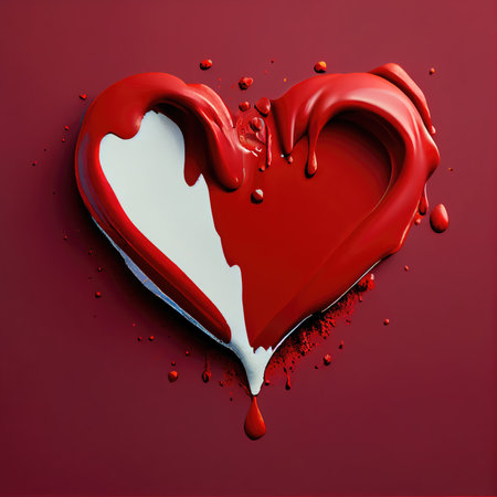 Red heart shape on red background. Valentines day and romance concept. Digital art illustration theme. Generative AIの素材