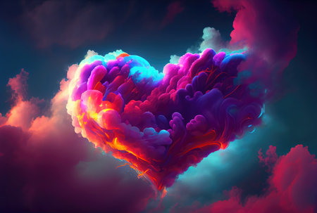 Colorful cloud in heart shape on the dawn sky background. Nature and Abstract concept. Generative AIの素材