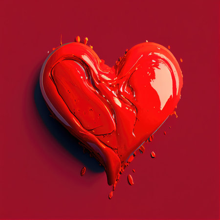 Red heart shape on red background. Valentines day and romance concept. Digital art illustration theme. Generative AIの素材
