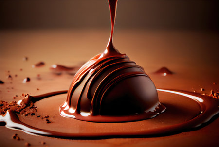 Dark chocolate fondue dipping background. Sweet and dessert concept. Generative AIの素材