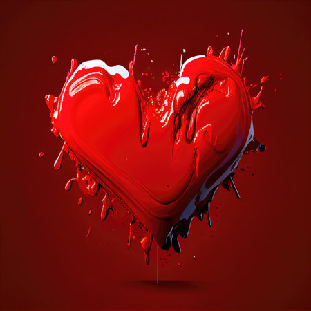 Red heart shape on red background. Valentines day and romance concept. Digital art illustration theme. Generative AIの素材