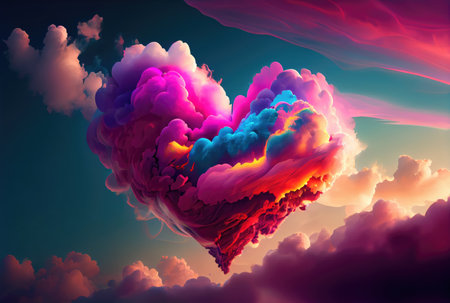 Colorful cloud in heart shape on the dawn sky background. Nature and Abstract concept. Generative AIの素材