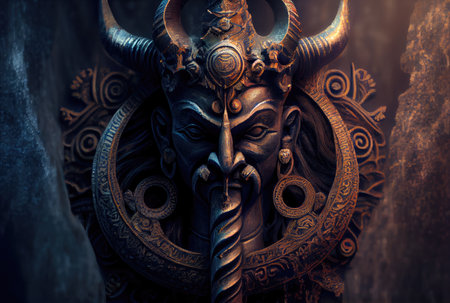 Maha Shivratri concept with trident sword sculpture background. Indian Culture and festival. Generative AIの素材