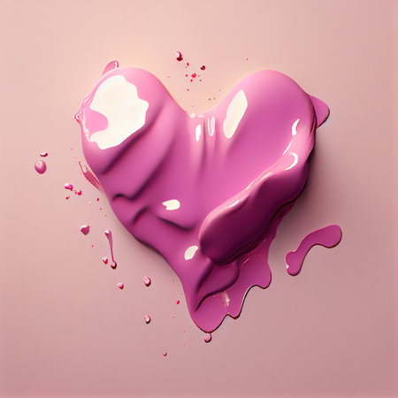 Pink heart shape on pastel and minimal pink background. Valentines day and romance concept. Digital art illustration theme. Generative AIの素材