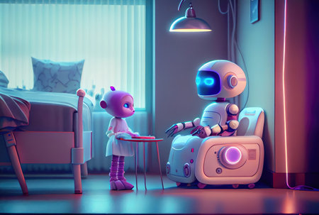 Nursing care robots take care of young patient in hospitals. Medical technology and healthcare concept. Generative AIの素材