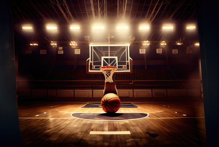 Basketball ball on the basketball court. Sport and Athlete concept. Generative AIの素材