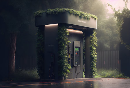 Countryside EV charging station background. Business and power concept. Generative AIの素材