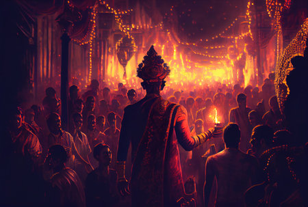 Crowd people in Diwali festival. Culture and traditional concept. Generative AIの素材