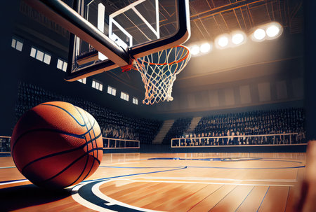 Basketball ball on the basketball court. Sport and Athlete concept. Generative AIの素材