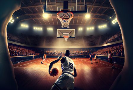Basketball player are about to dunk to score on the basketball court. Sport and Athlete concept. Generative AIの素材