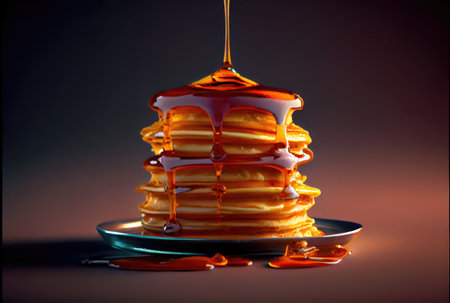 Buttermilk Pancakes in dish on the dinning table. Sweet dessert and recipe concept. Generative AIの素材