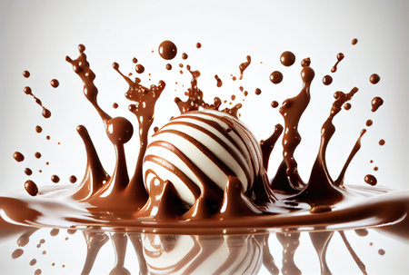 Striped milk white chocolate and dark chocolate falls on the chocolate dipped. Sweet and dessert concept. Generative AIの素材