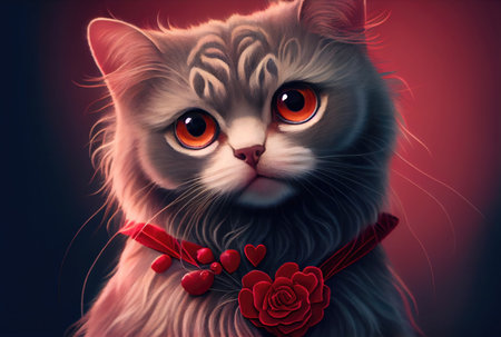 Cute kitten cat holding valentines day heart. Generative AIの素材