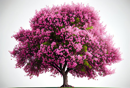 Large pink Cherry Blossom tree on white background. Digital art style. Generative AIの素材