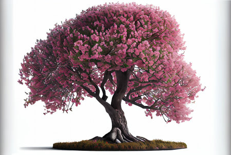 Large pink Cherry Blossom tree on white background. Digital art style. Generative AIの素材