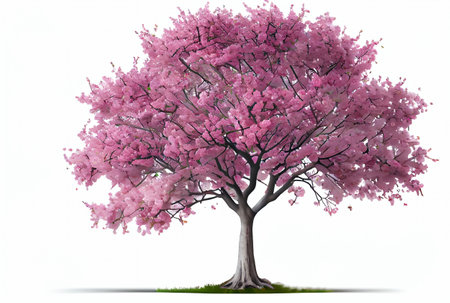 Large pink Cherry Blossom tree on white background. Digital art style. Generative AIの素材