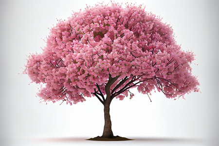 Large pink Cherry Blossom tree on white background. Digital art style. Generative AIの素材