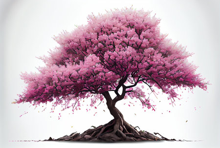 Large pink Cherry Blossom tree on white background. Digital art style. Generative AIの素材