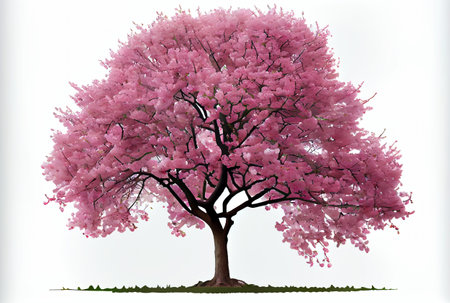 Large pink Cherry Blossom tree on white background. Digital art style. Generative AIの素材