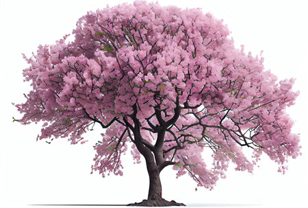 Large pink Cherry Blossom tree on white background. Digital art style. Generative AIの素材