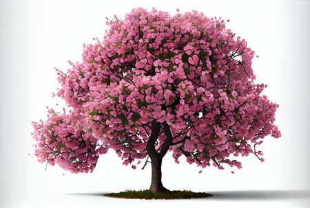 Large pink Cherry Blossom tree on white background. Digital art style. Generative AIの素材