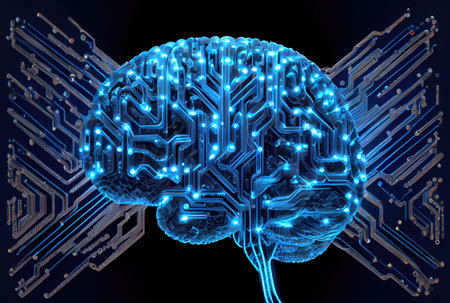 Nervous system in the human brain is powered by artificial intelligence. Business and medical health concept. Generative AIの素材