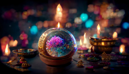 Diwali festival with colorful candles light and bokeh background. Generative AIの素材
