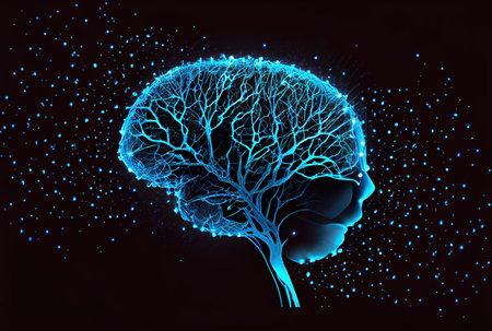 Nervous system in the human brain is powered by artificial intelligence. Business and medical health concept. Generative AIの素材