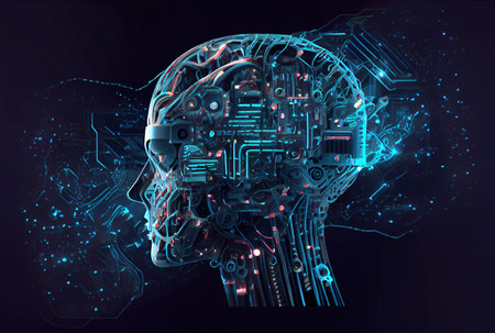 Nervous system in the human brain is powered by artificial intelligence. Business and medical health concept. Generative AIの素材