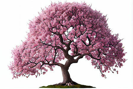Large pink Cherry Blossom tree on white background. Digital art style. Generative AIの素材