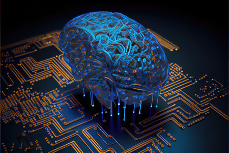 Nervous system in the human brain is powered by artificial intelligence. Business and medical health concept. Generative AIの素材